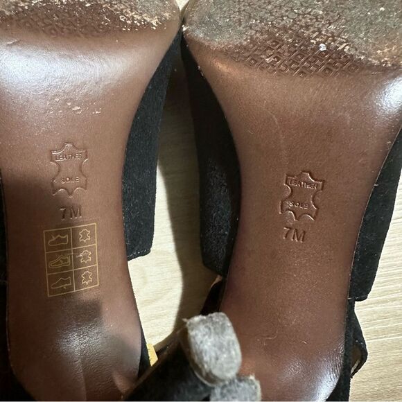 Tory Burch Black Suede Leather Peep Toe Heels Ankle Strap Cutout Stiletto - Picture 13 of 15